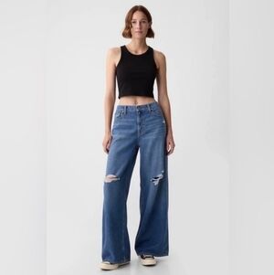GAP Mid-Rise Ultra Soft Baggy Jeans 33/16 Tall Medium Destroy Like New